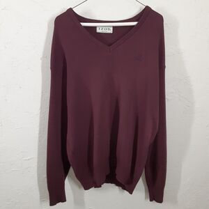 Vintage IZOD Sweater Large Maroon V-Neck Acrylic Pullover Men's Made in USA